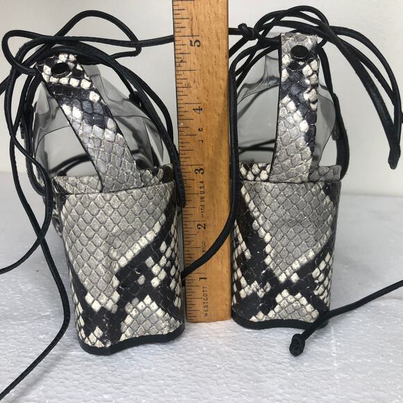 M Gemi Sandal Heel Snake Python Gladiator Tie up Straps Block Heel Square Toe 37 - Picture 3 of 11